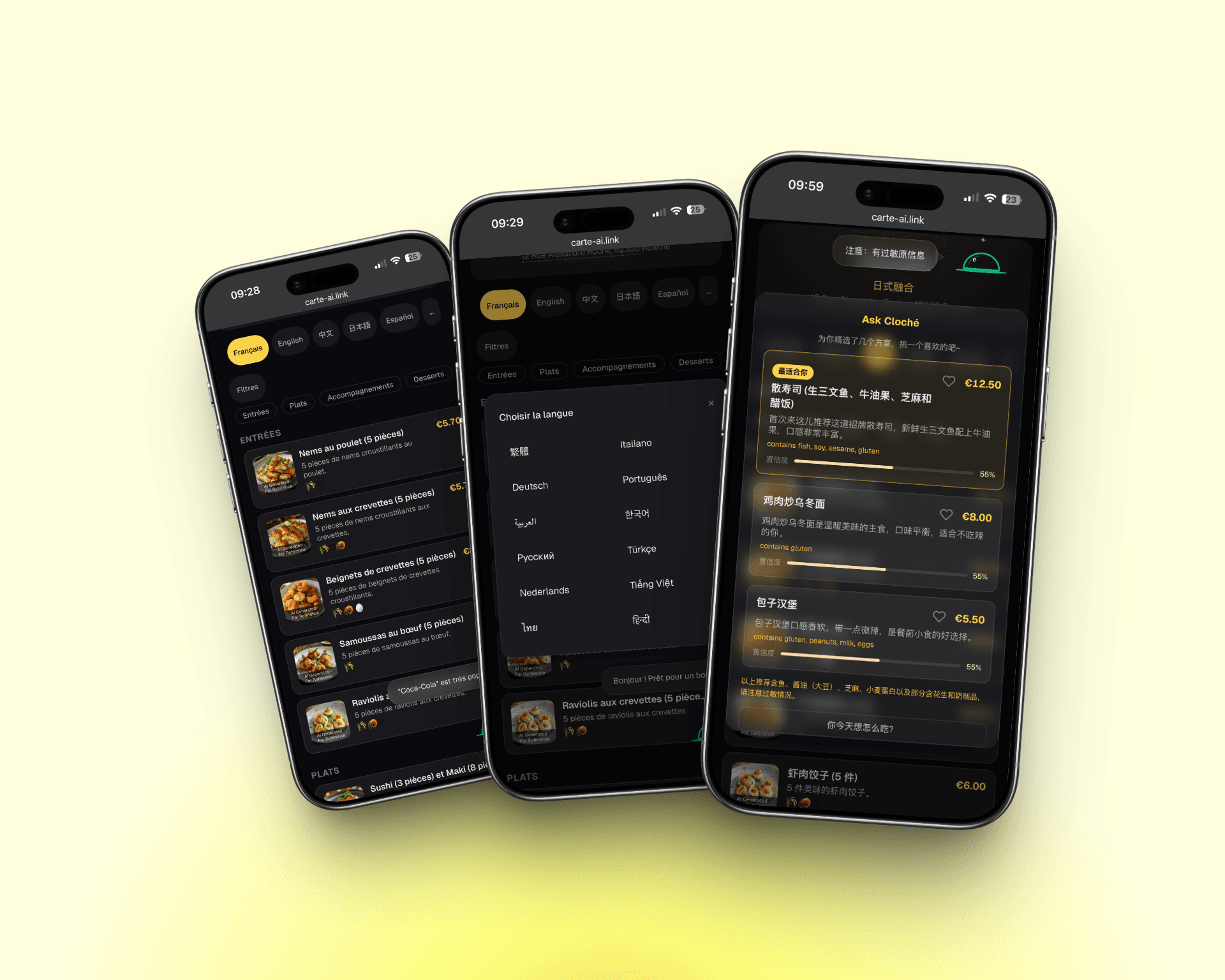 One menu, 20 languages, instant translation.